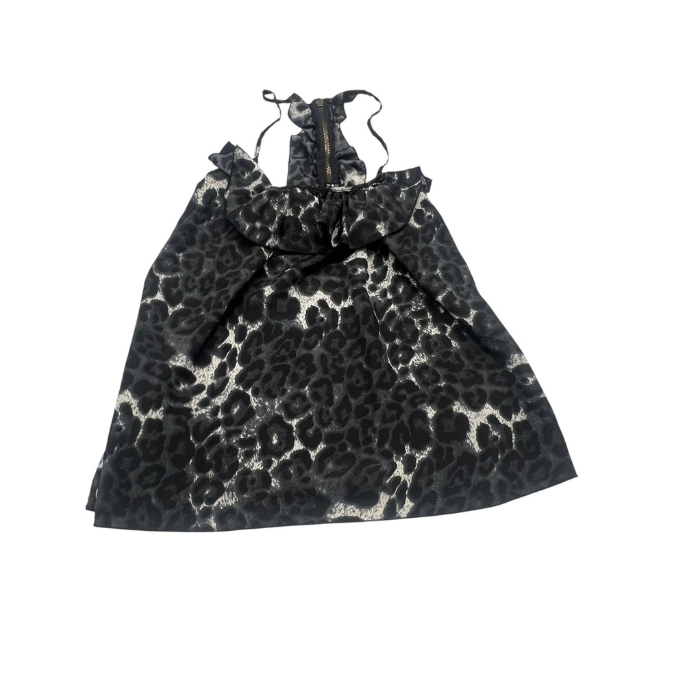 Rue‎ 21 Leopard Print Halter Top Grey Black Y2K Ruffle Neck Sleeveless Small